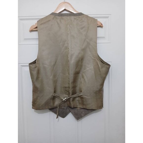Banana republic mens 42R suit vest beige houndstooth tan wool linen - Picture 3 of 6